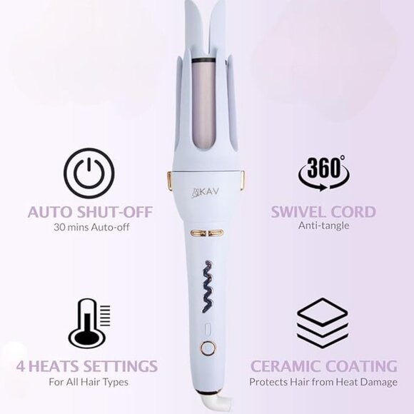 KAV Daphne Plum Auto Hair Curler, Automatic Long Barrel Rotating Curling Iron - Picture 4 of 8